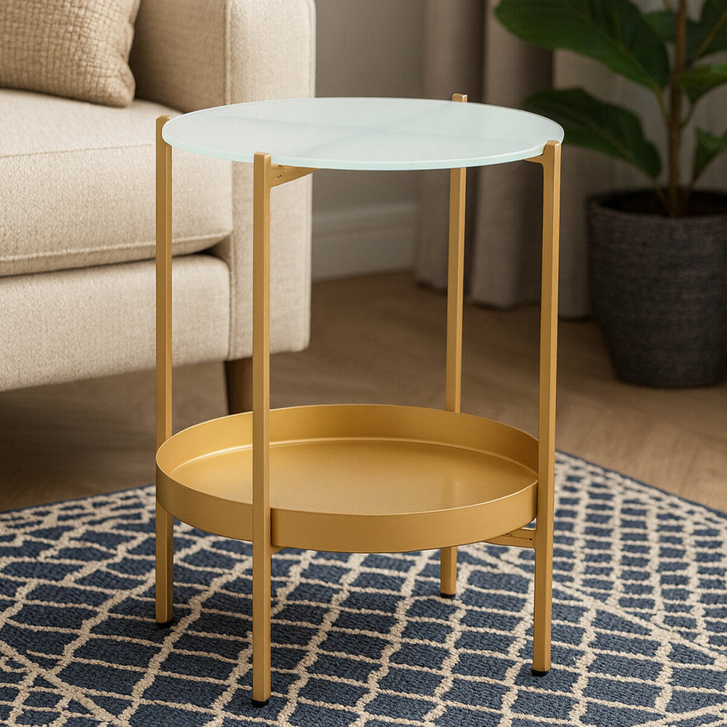 Orsina Pali Gold Iron and Glass Two-Tier Side Table | Modern End Table