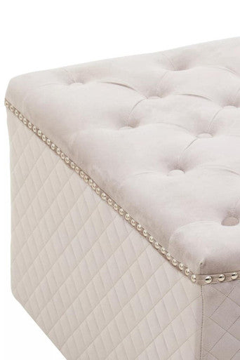Orsina Zamora Square Mink Velvet Ottoman – Tufted Luxury Footstool