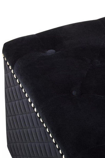 Orsina Zamora Square Black Velvet Ottoman – Tufted Stool with Stud Trim