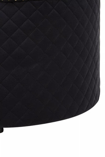 Orsina Zamora Round Black Velvet Ottoman – Tufted Studded Footstool