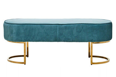 Orsina Zamora Green Velvet Ottoman Bench with Gold Finish Legs