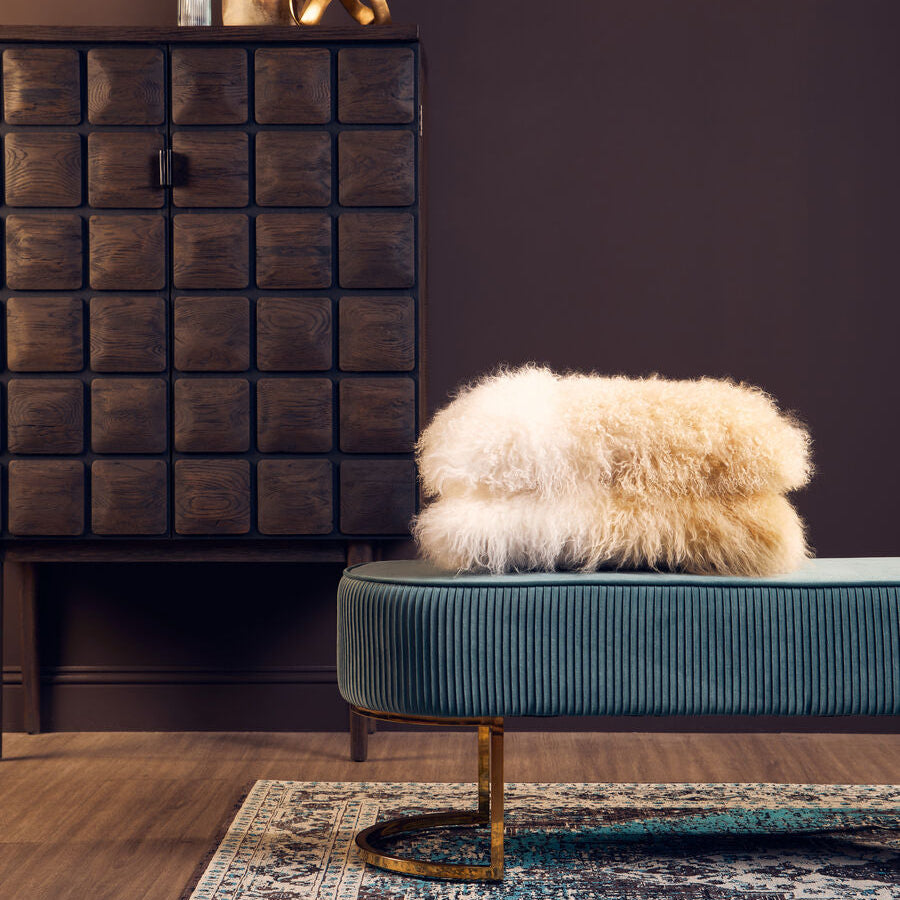 Orsina Zamora Green Velvet Ottoman Bench with Gold Finish Legs