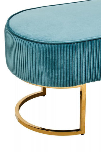 Orsina Zamora Green Velvet Ottoman Bench with Gold Finish Legs