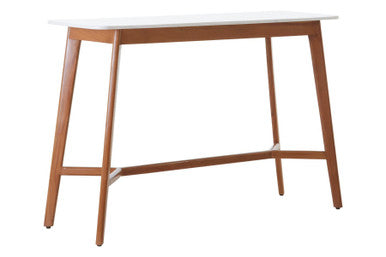 Orsina Myan White Marble and Acacia Wood Slim Entryway Console Table