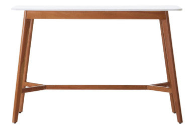 Orsina Myan White Marble and Acacia Wood Slim Entryway Console Table