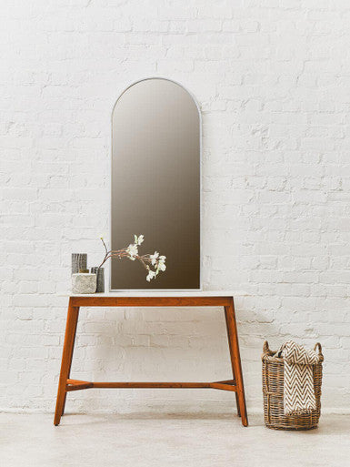Orsina Myan White Marble and Acacia Wood Slim Entryway Console Table