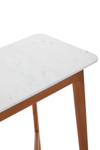 Orsina Myan White Marble and Acacia Wood Slim Entryway Console Table