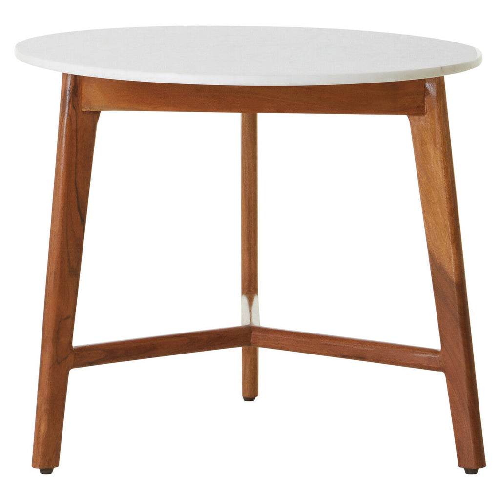 Orsina Myan Round White Marble Side Table with Acacia Wood Base