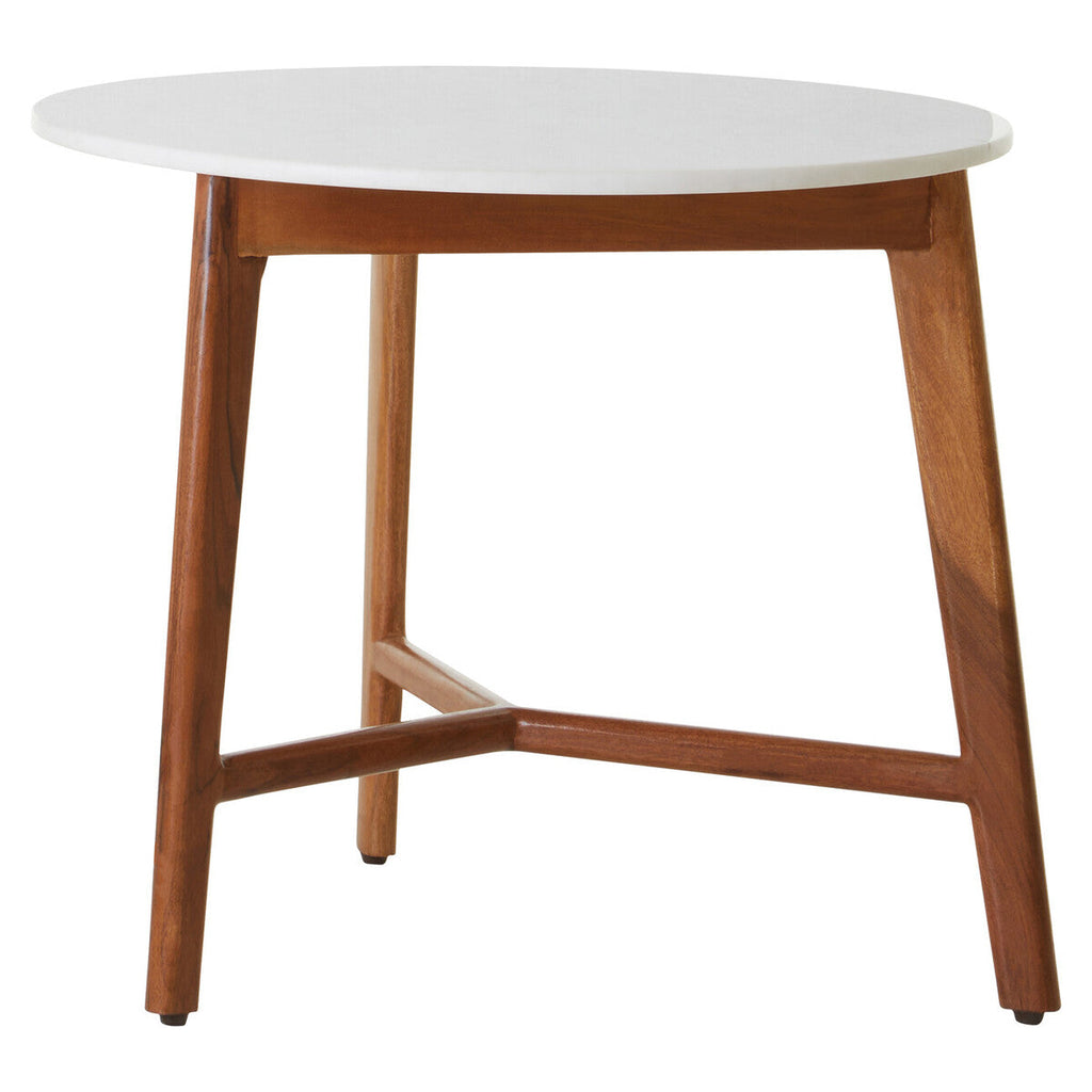 Orsina Myan Round White Marble Side Table with Acacia Wood Base