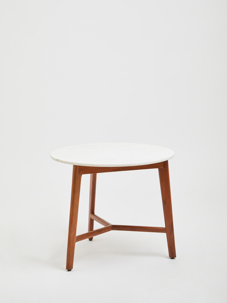 Orsina Myan Round White Marble Side Table with Acacia Wood Base