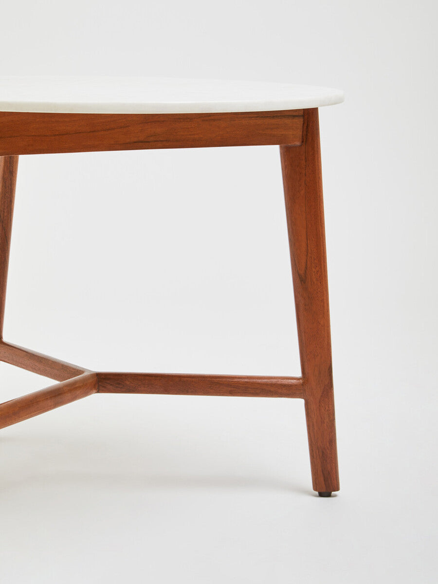 Orsina Myan Round White Marble Side Table with Acacia Wood Base
