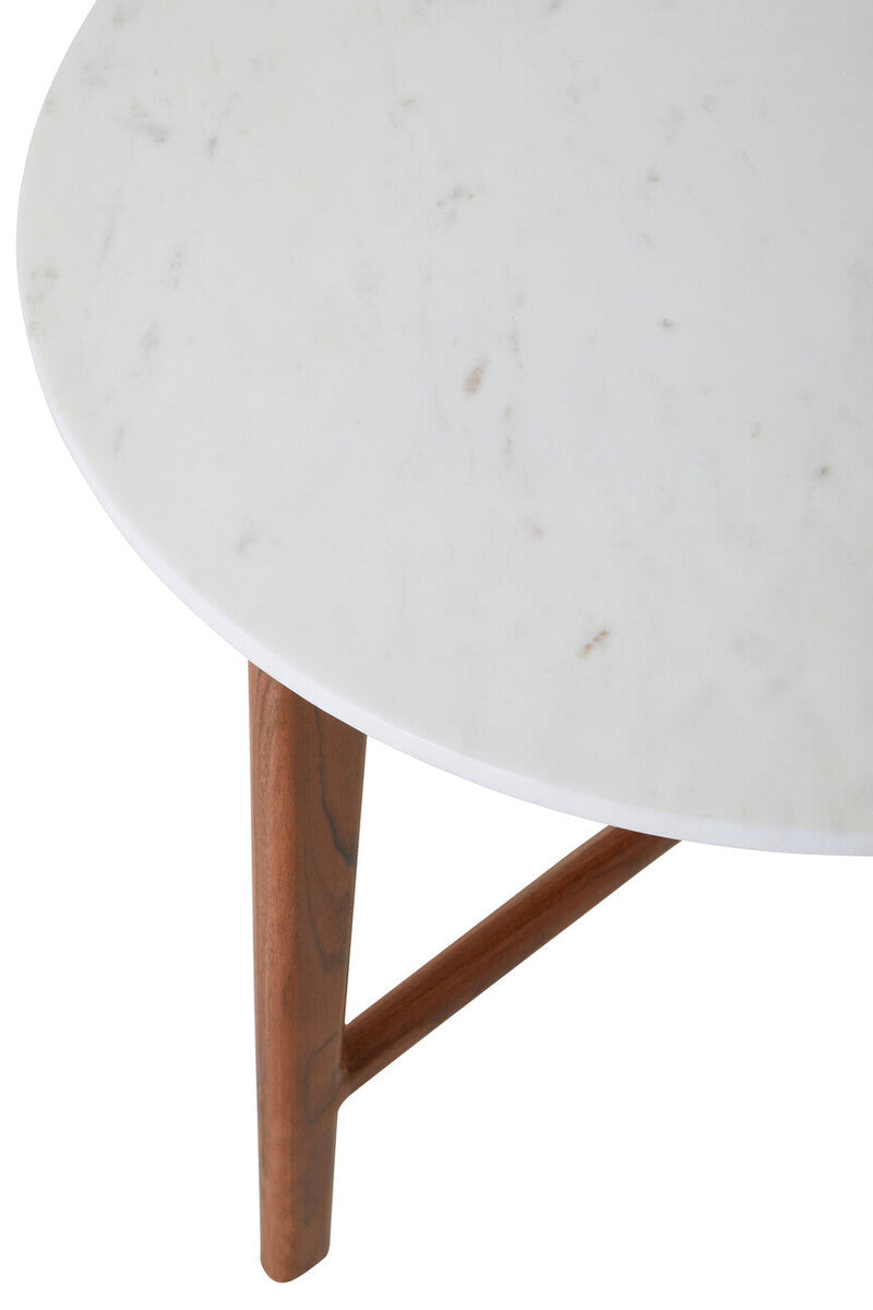Orsina Myan Round White Marble Side Table with Acacia Wood Base