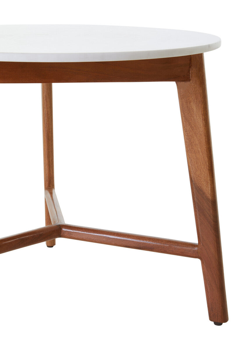 Orsina Myan Round White Marble Side Table with Acacia Wood Base
