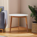 Orsina Myan Round White Marble Side Table with Acacia Wood Base