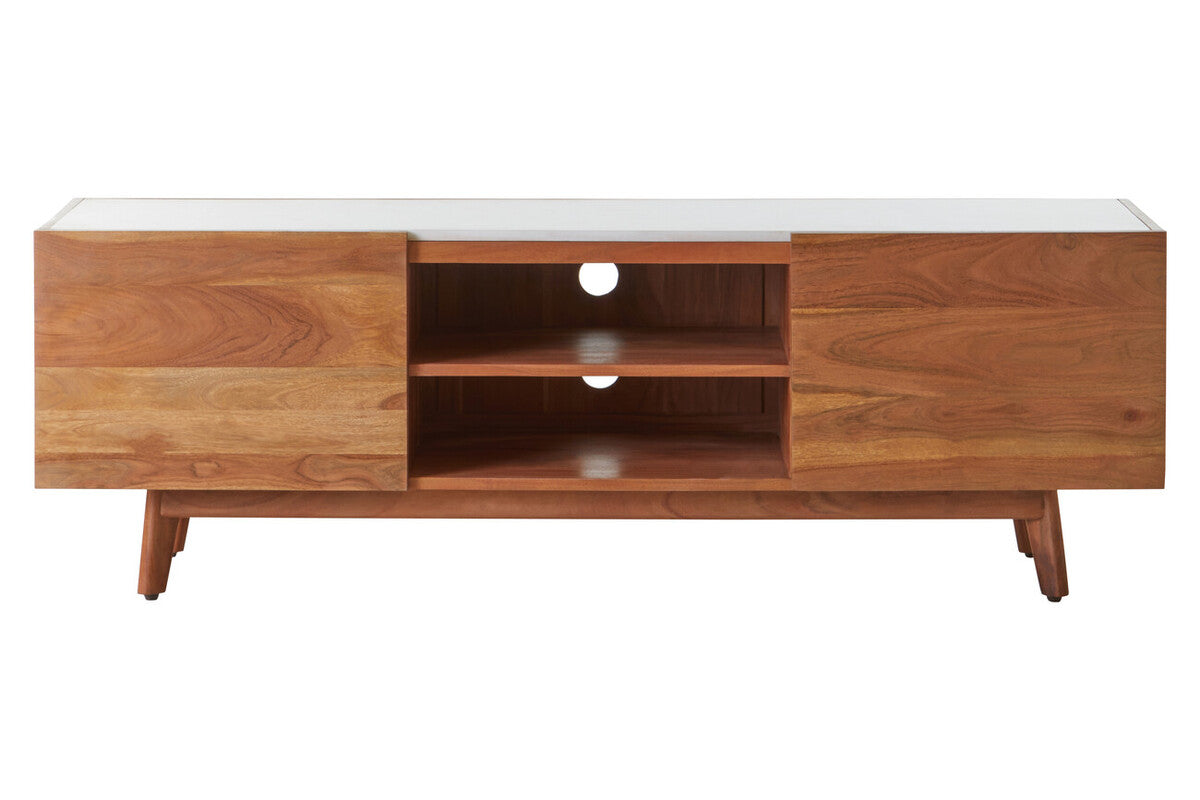 Orsina Myan Media Unit – Acacia Wood and White Marble TV Stand