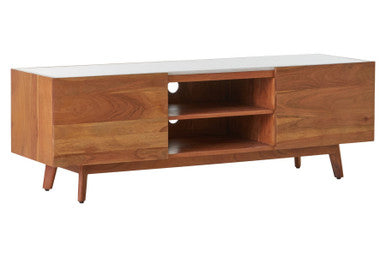 Orsina Myan Media Unit – Acacia Wood and White Marble TV Stand