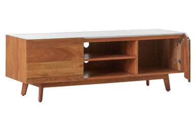 Orsina Myan Media Unit – Acacia Wood and White Marble TV Stand
