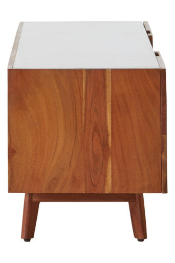 Orsina Myan Media Unit – Acacia Wood and White Marble TV Stand