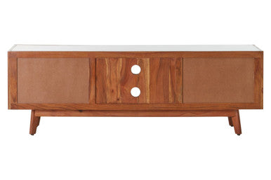 Orsina Myan Media Unit – Acacia Wood and White Marble TV Stand