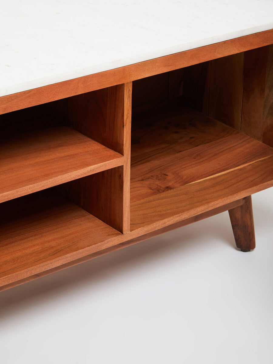 Orsina Myan Media Unit – Acacia Wood and White Marble TV Stand