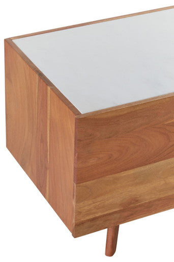 Orsina Myan Media Unit – Acacia Wood and White Marble TV Stand