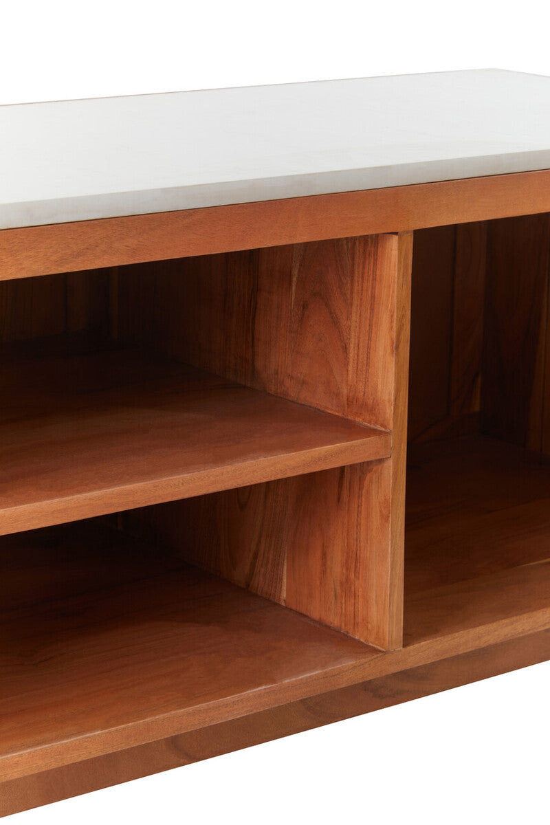 Orsina Myan Media Unit – Acacia Wood and White Marble TV Stand
