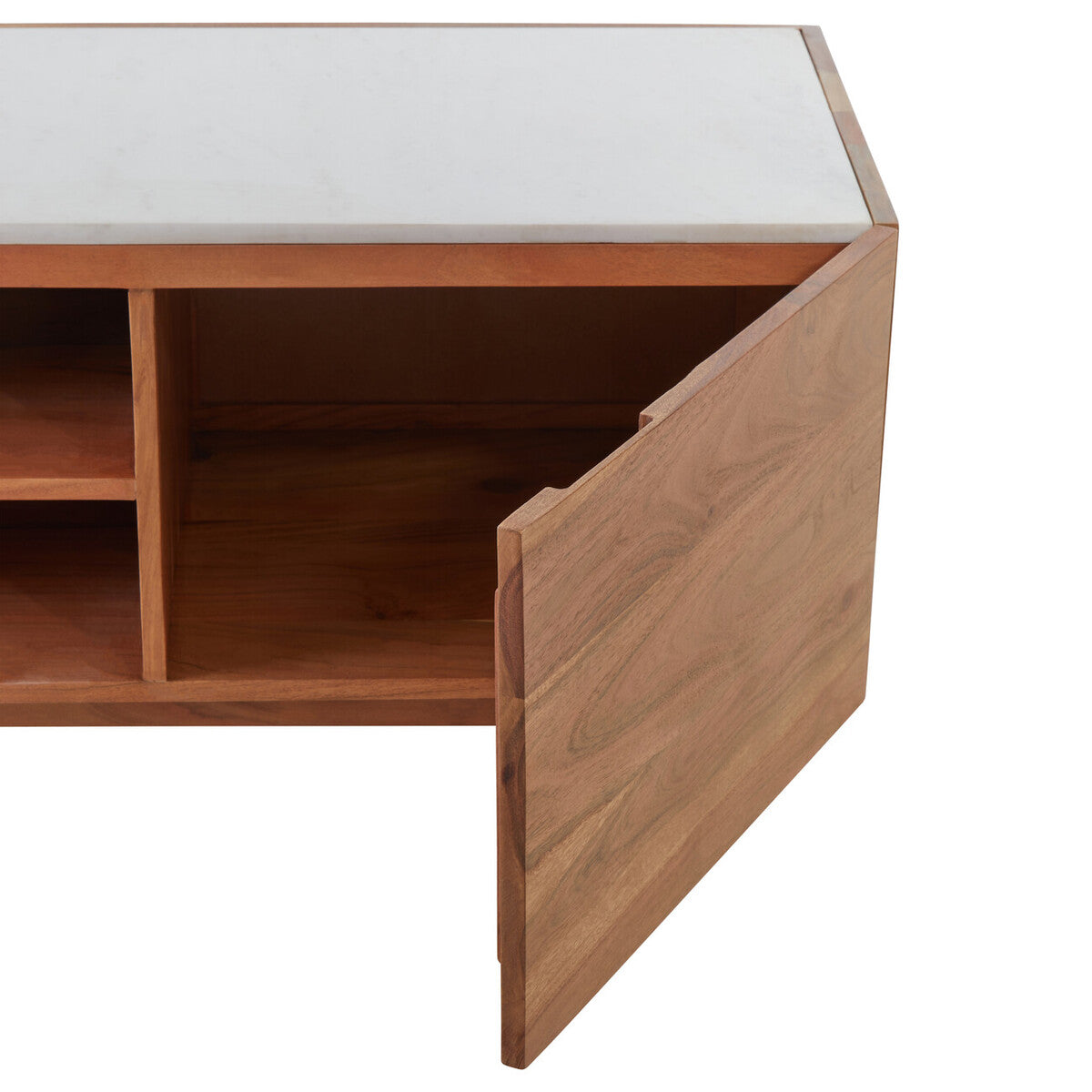 Orsina Myan Media Unit – Acacia Wood and White Marble TV Stand
