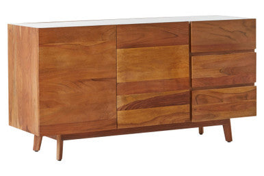 Orsina Myan 3-Drawer Sideboard – Acacia Wood & White Marble Buffet