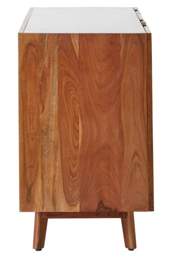 Orsina Myan 3-Drawer Sideboard – Acacia Wood & White Marble Buffet