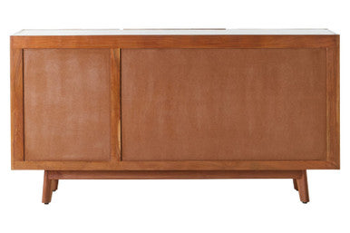 Orsina Myan 3-Drawer Sideboard – Acacia Wood & White Marble Buffet