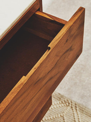 Orsina Myan 3-Drawer Sideboard – Acacia Wood & White Marble Buffet