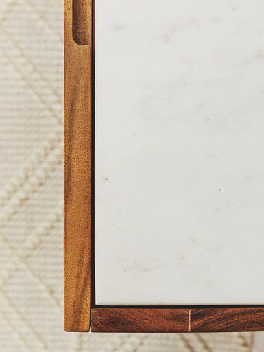 Orsina Myan 3-Drawer Sideboard – Acacia Wood & White Marble Buffet