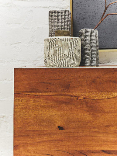 Orsina Myan 3-Drawer Sideboard – Acacia Wood & White Marble Buffet