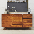Orsina Myan 3-Drawer Sideboard – Acacia Wood & White Marble Buffet