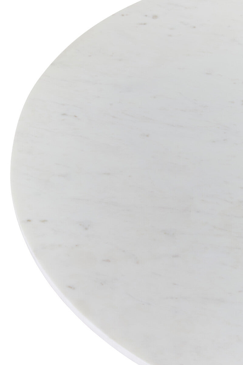 Orsina Myan Round White Marble Coffee Table with Acacia Wood Legs