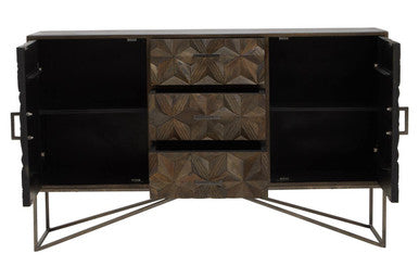 Orsina Solana Sideboard – Grey Washed Carved Mango Wood Storage