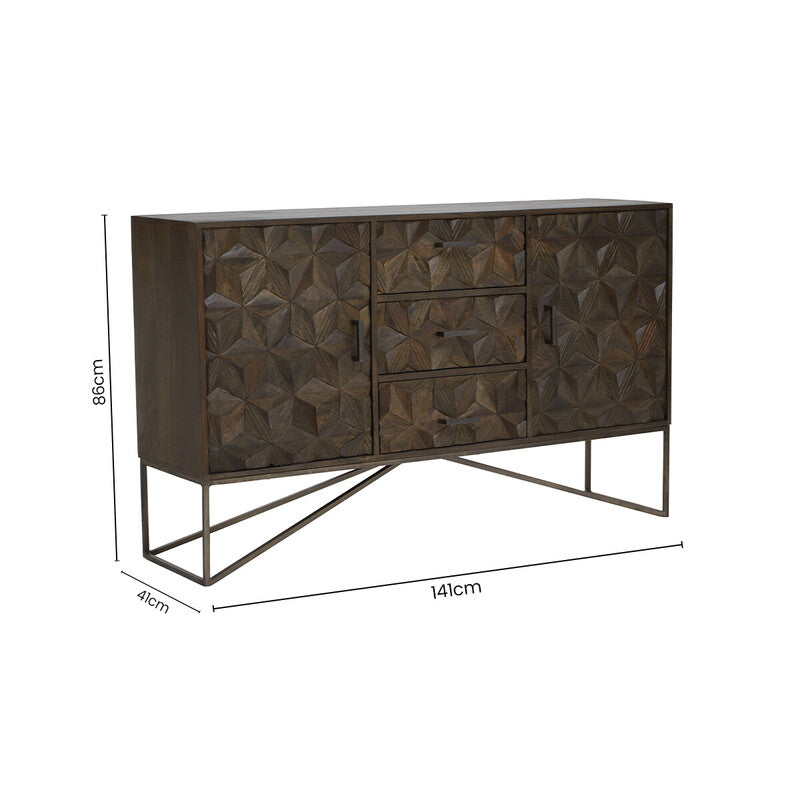Orsina Solana Sideboard – Grey Washed Carved Mango Wood Storage