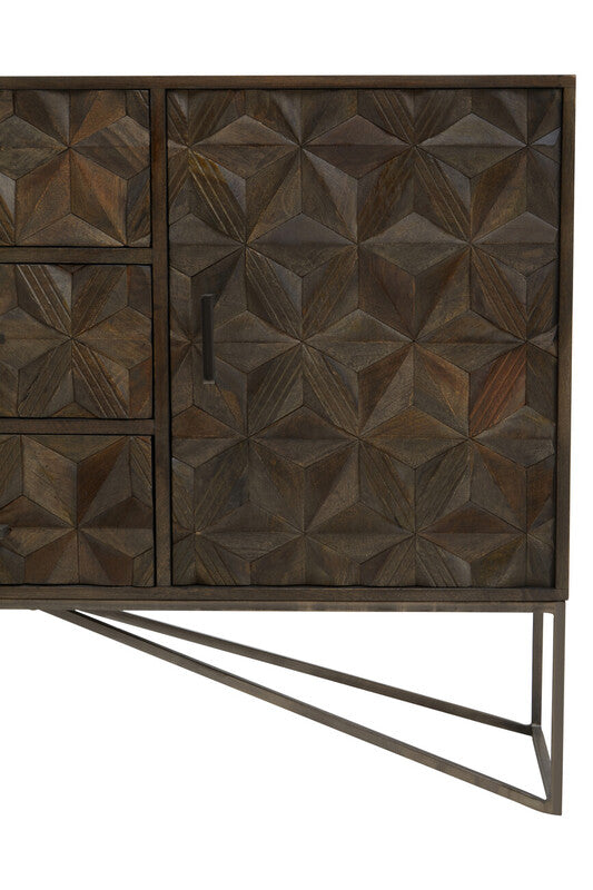 Orsina Solana Sideboard – Grey Washed Carved Mango Wood Storage