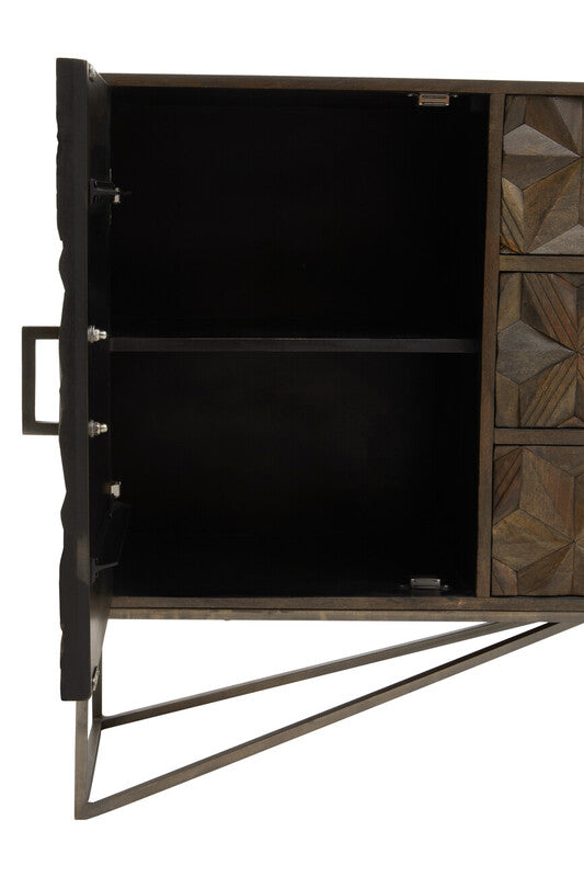 Orsina Solana Sideboard – Grey Washed Carved Mango Wood Storage