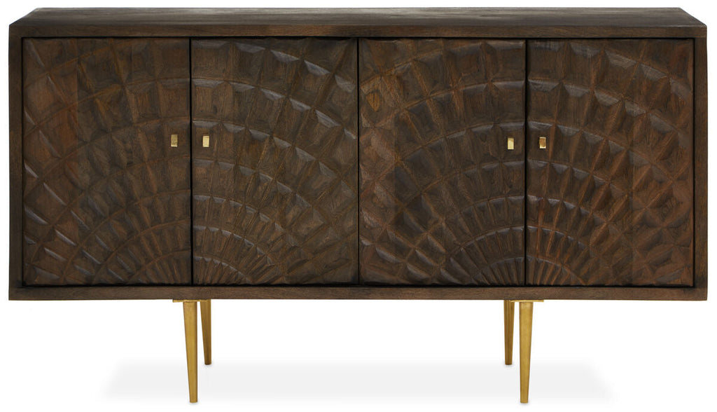 Orsina Sipari 4-Door Mango Wood Sideboard – Geometric Buffet Cabinet