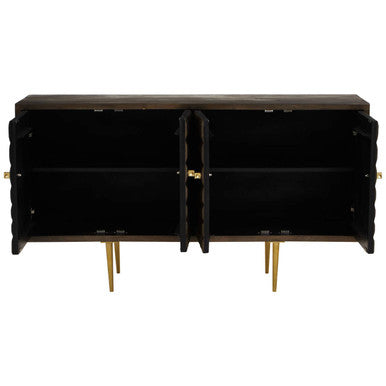 Orsina Sipari 4-Door Mango Wood Sideboard – Geometric Buffet Cabinet