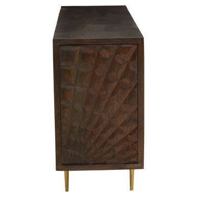 Orsina Sipari 4-Door Mango Wood Sideboard – Geometric Buffet Cabinet