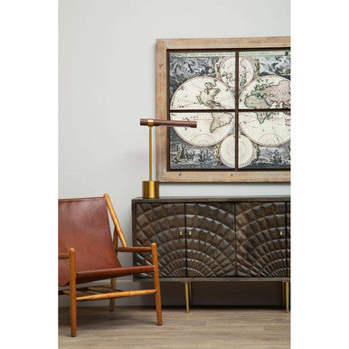 Orsina Sipari 4-Door Mango Wood Sideboard – Geometric Buffet Cabinet