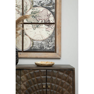 Orsina Sipari 4-Door Mango Wood Sideboard – Geometric Buffet Cabinet