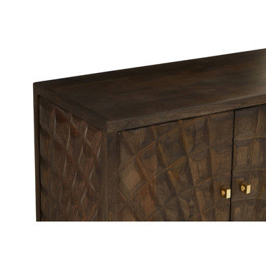 Orsina Sipari 4-Door Mango Wood Sideboard – Geometric Buffet Cabinet