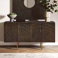 Orsina Sipari 4-Door Mango Wood Sideboard – Geometric Buffet Cabinet