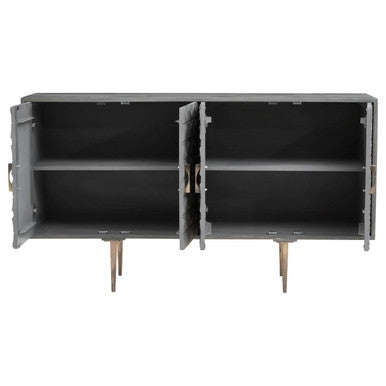 Orsina Siro 4-Door Mango Wood Sideboard – Grey with Gold Legs