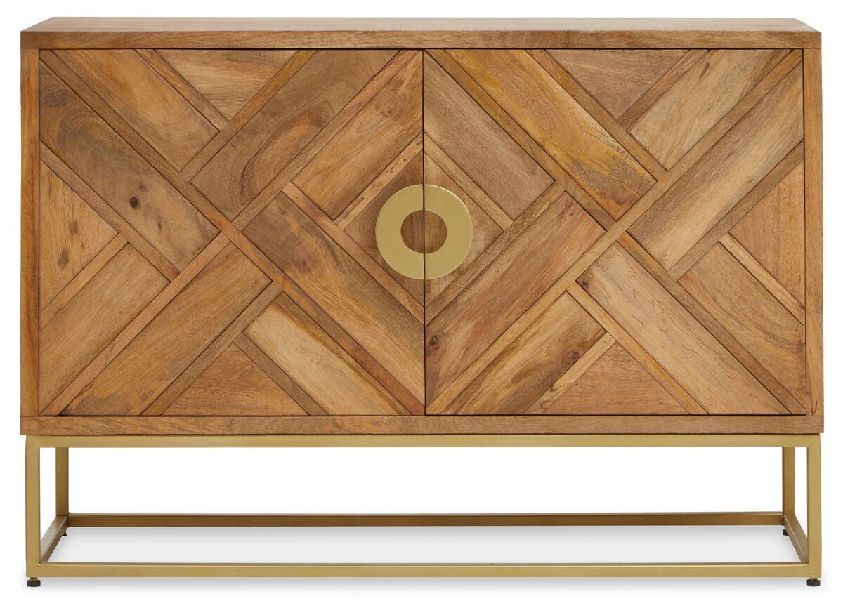 Orsina Sedea Sideboard – Mid-Century Mango Wood & Gold Storage Cabinet