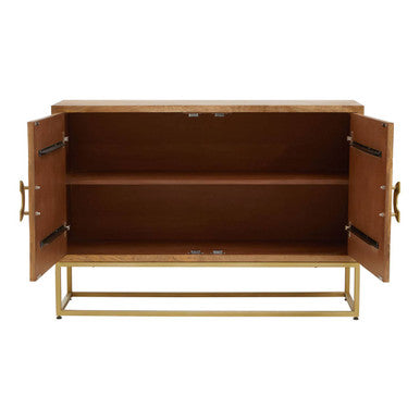 Orsina Sedea Sideboard – Mid-Century Mango Wood & Gold Storage Cabinet