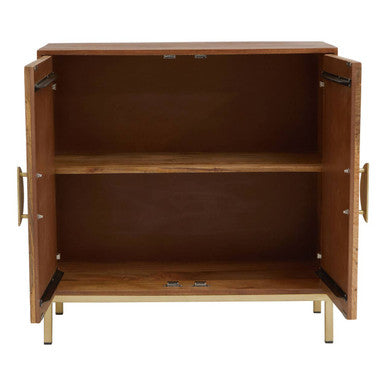 Orsina Sona Mango Wood Sideboard – 2-Door Storage Cabinet with Gold Legs